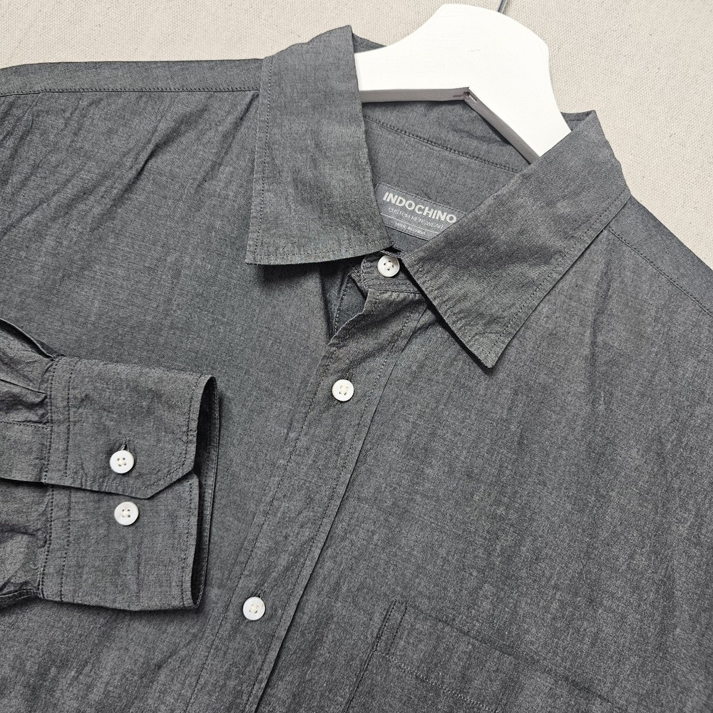 Indochino Men's Large Grey Cotton Button Up Collared Long Sleeve Business Casual